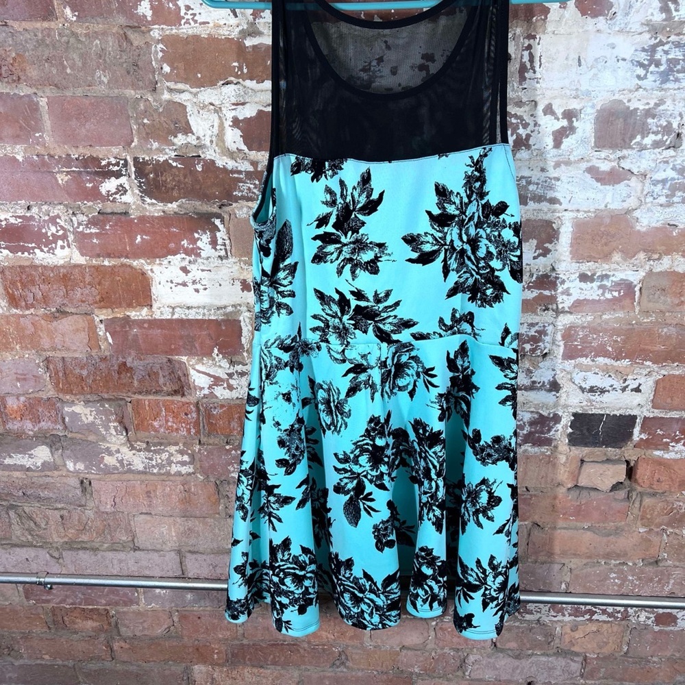 Floral Mini Dress in Black and Blue